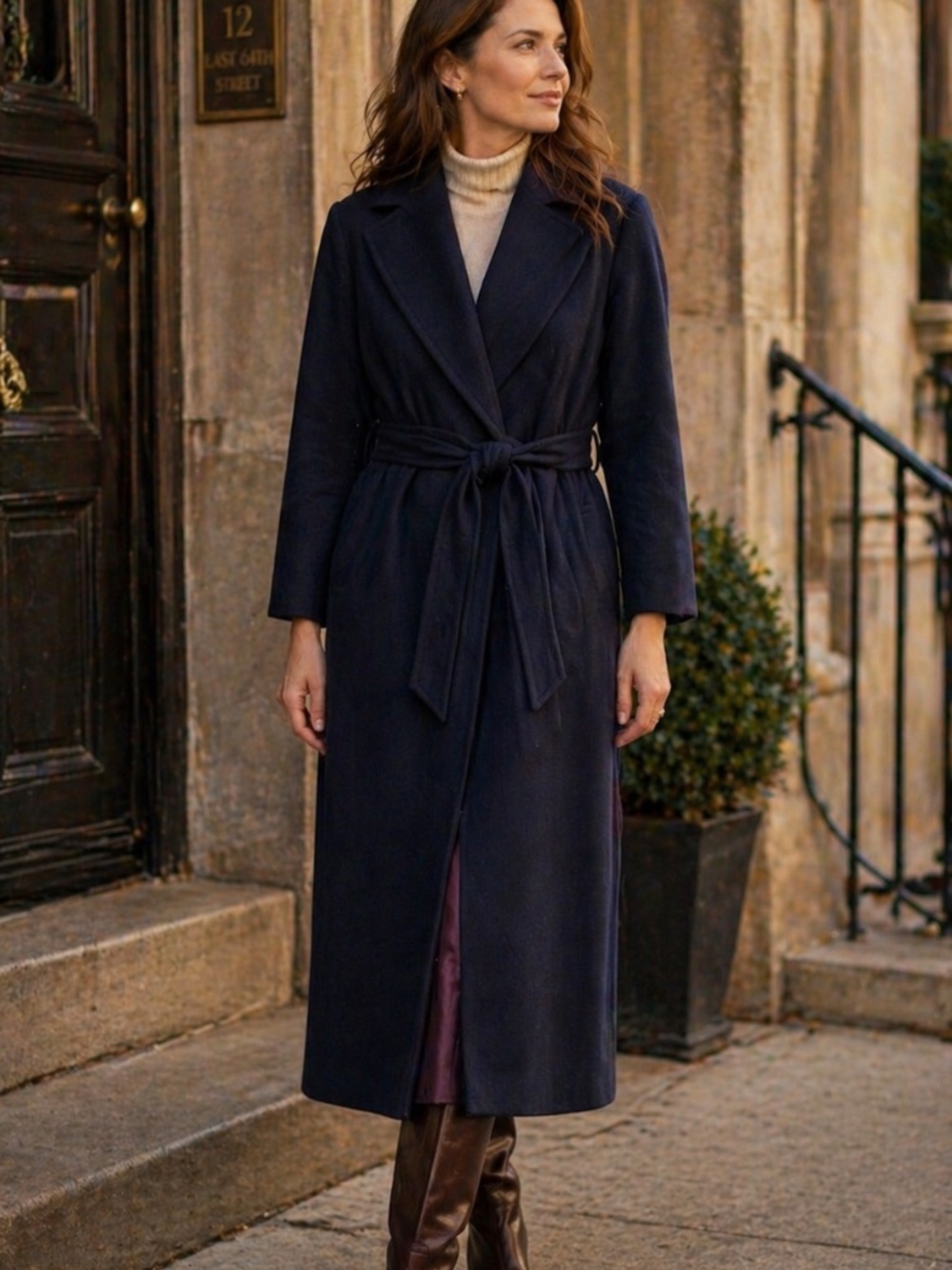 Jerome’s Mayfair‎ Navy 100% Wool Belted Wrap Coat Vintage M